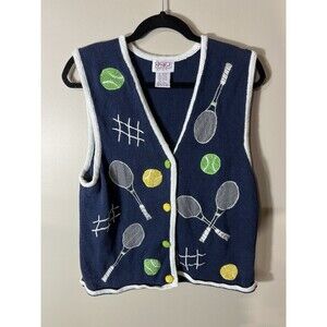 PBJ Sport Womens Tennis Sweater Vest Blue Summer Preppy Vintage Large